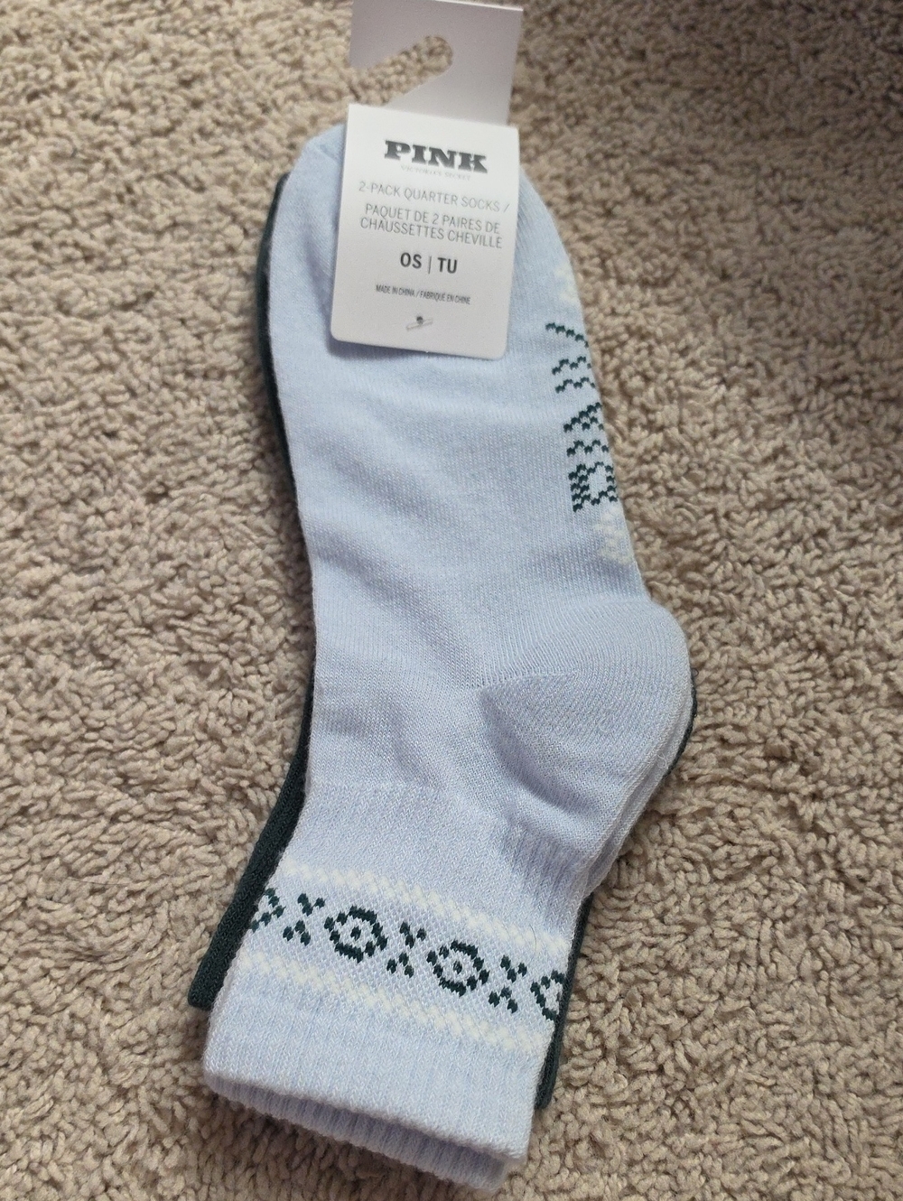 New PINK Victoria's Secret Light Blue & Dark Green Quarter Socks 2-Pack
